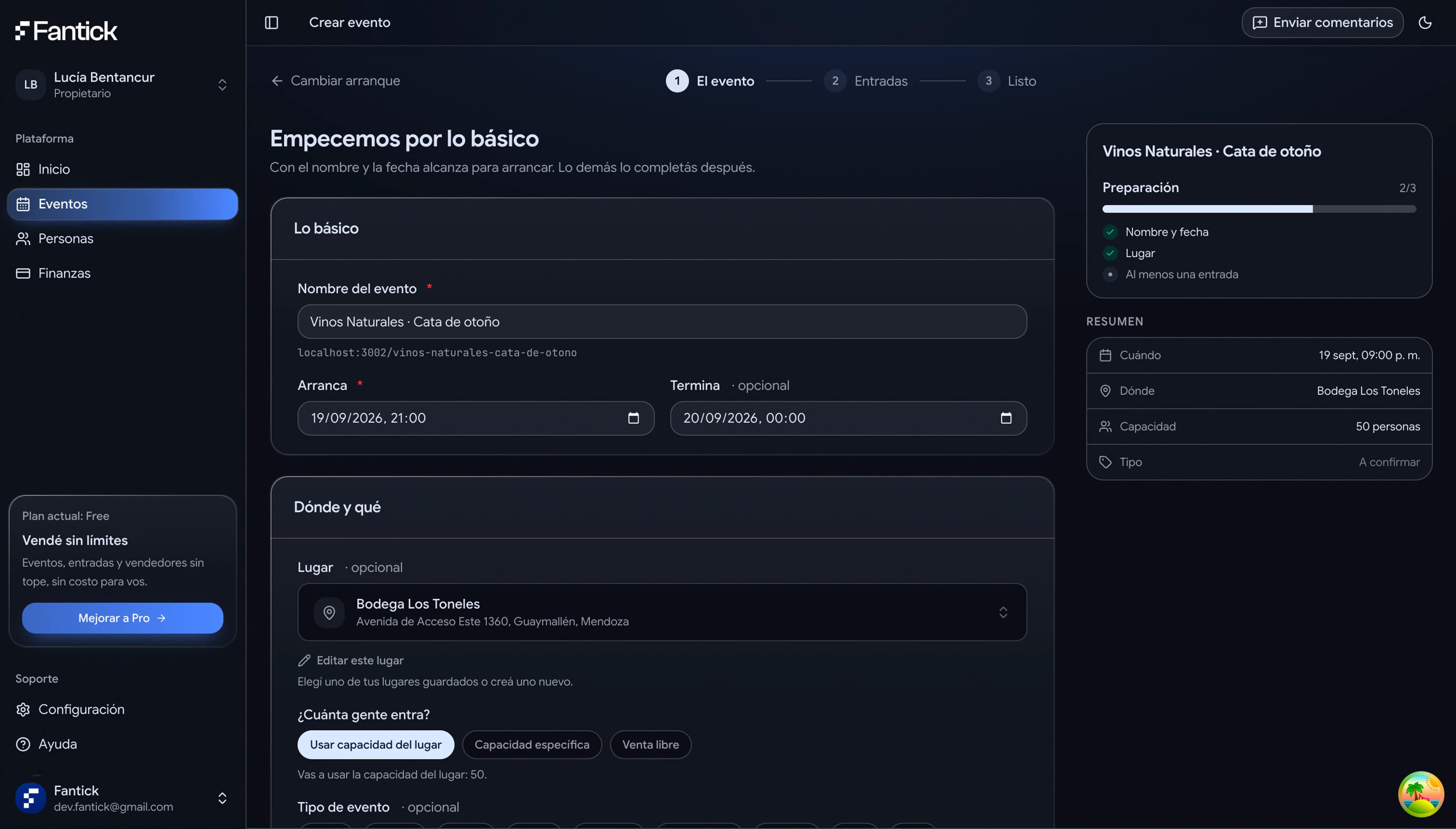 Publicación en minutos en el panel de Plan Free